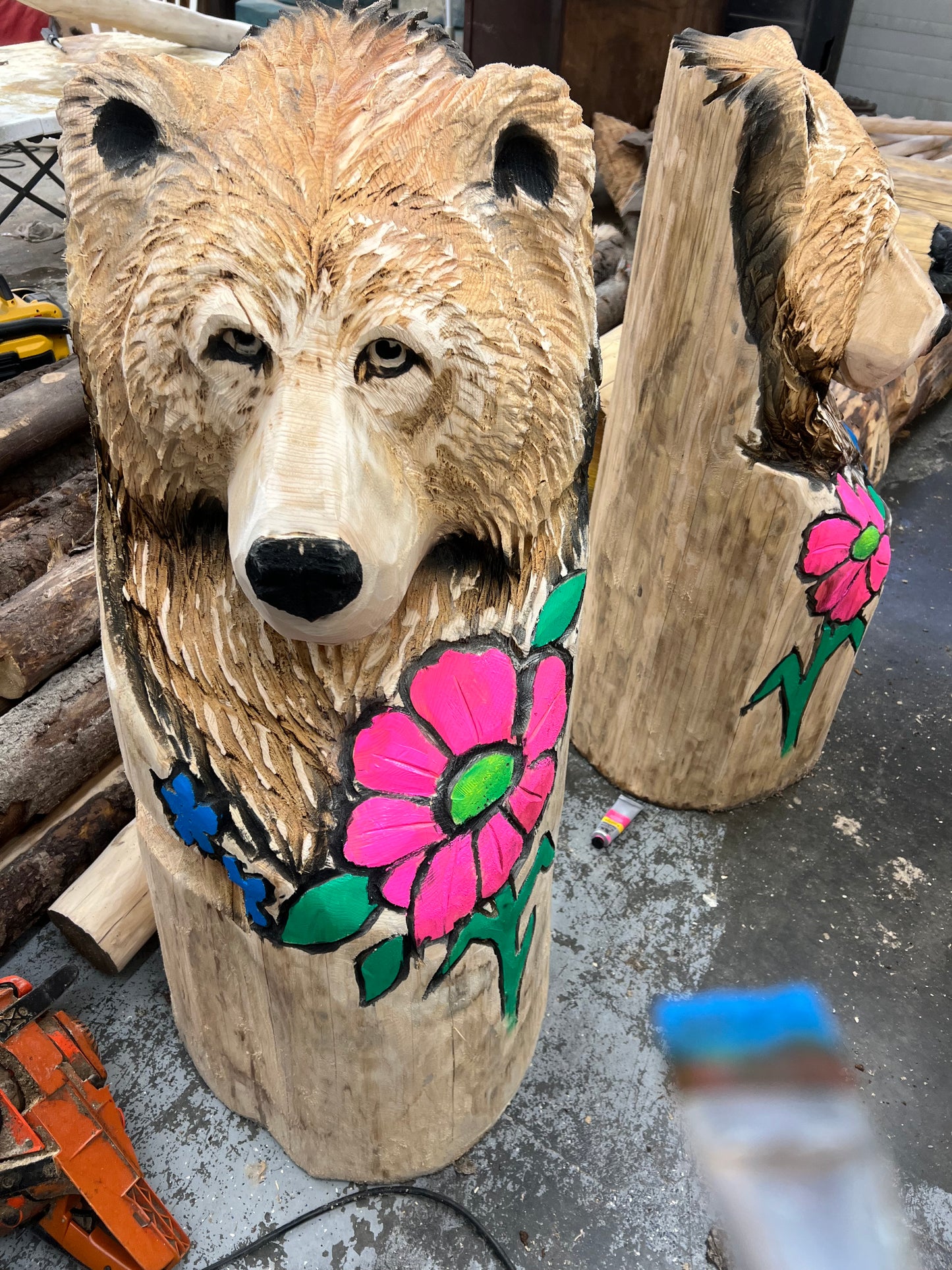 Custom log carved benches