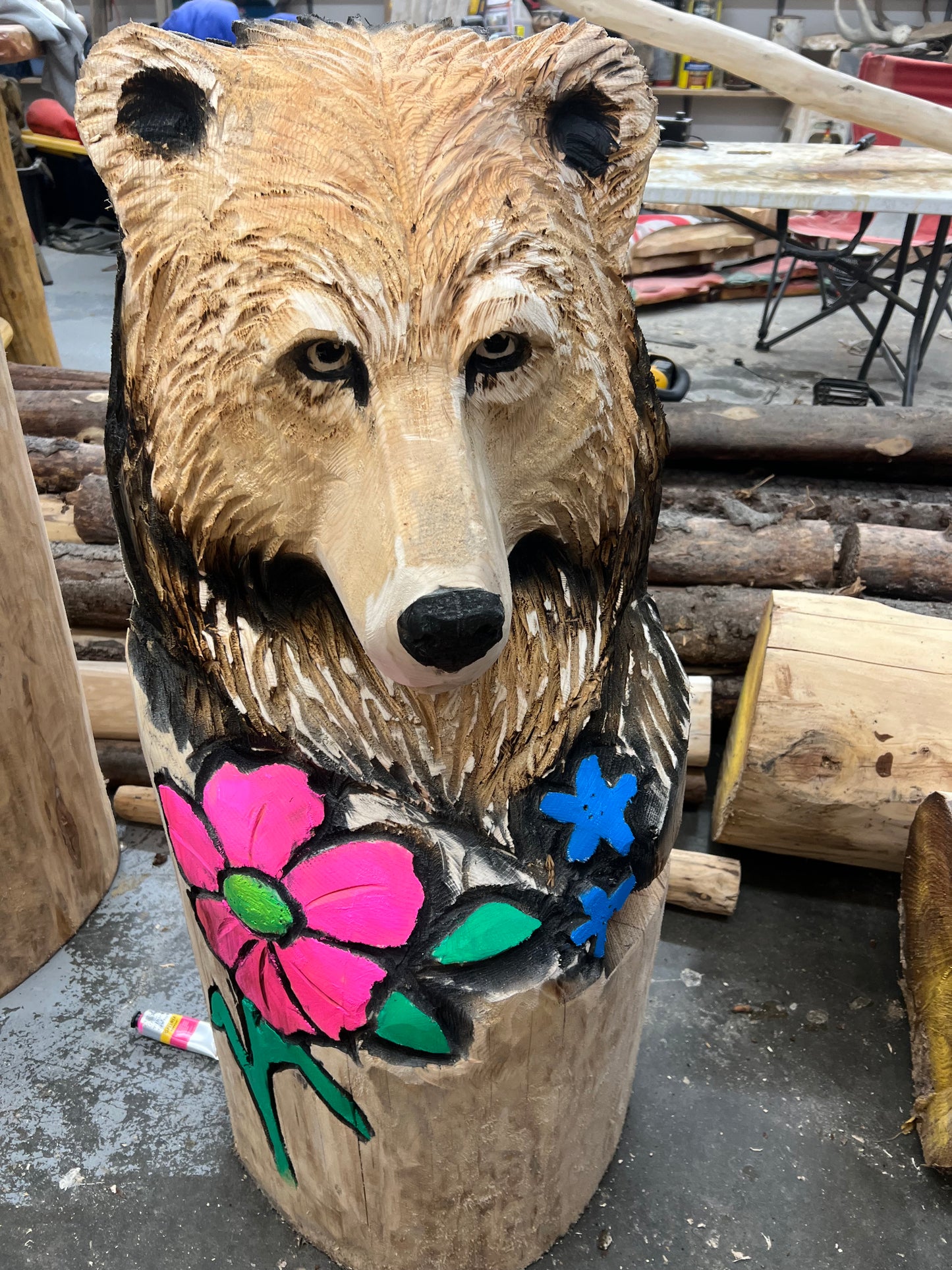 Custom log carved benches